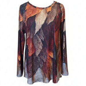 Autumn Colored Long Sleeve Orange, Red, Black & Brown Leaves Top in 2XL